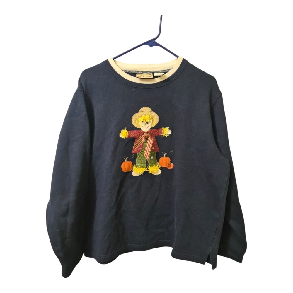 Vintage 90s Decorated Originals Scarecrow Pumpkin Sweatshirt L Fall Grandmacore